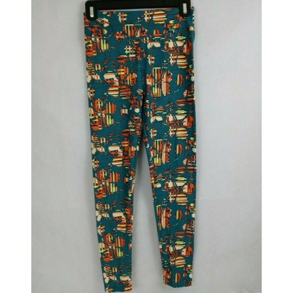 New LuLaRoe One Size Leggings Jade With Multi-Color Jungle Floral Design - Picture 2 of 6